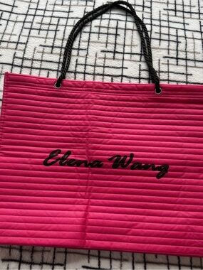 Elena Wang Pink Quilted Tote Bag Padded Shoulder Bag Braided Strap